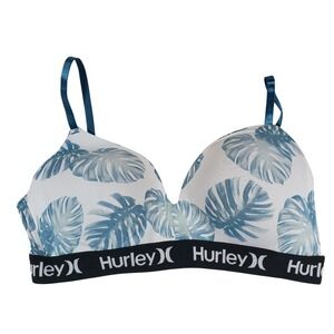 Hurley Women's Bra Tropical Leaf Print Black Logo Band Size 36C‎